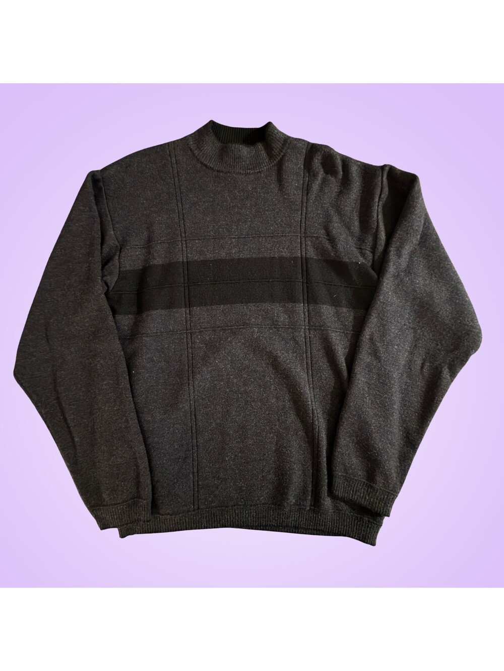 Bachrach Men's XL Made in Italy Merino Wool Blend Mock Neck Sweater Black Gray